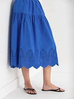 Midi Skirt with Eyelet Hem Detail