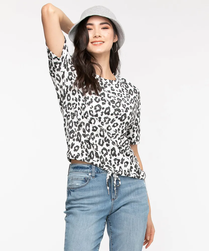 Leopard Bubble Hem Hacci Top