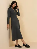 Polo Collar Ribbed Sweater Dress