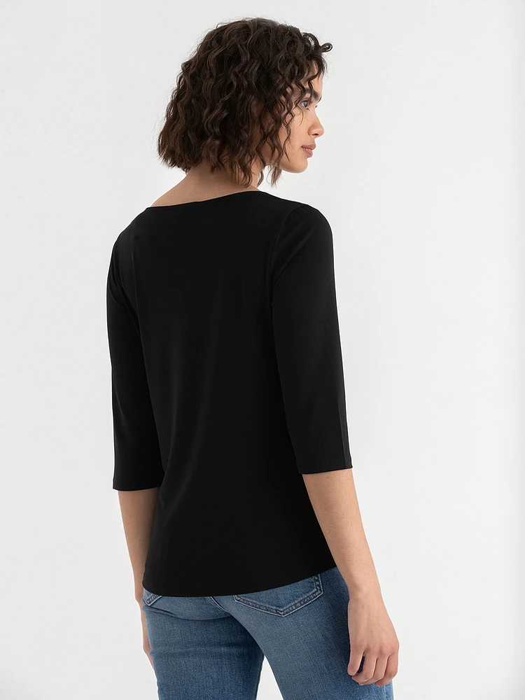 V-Neck Zipper 3/4 Sleeve Top