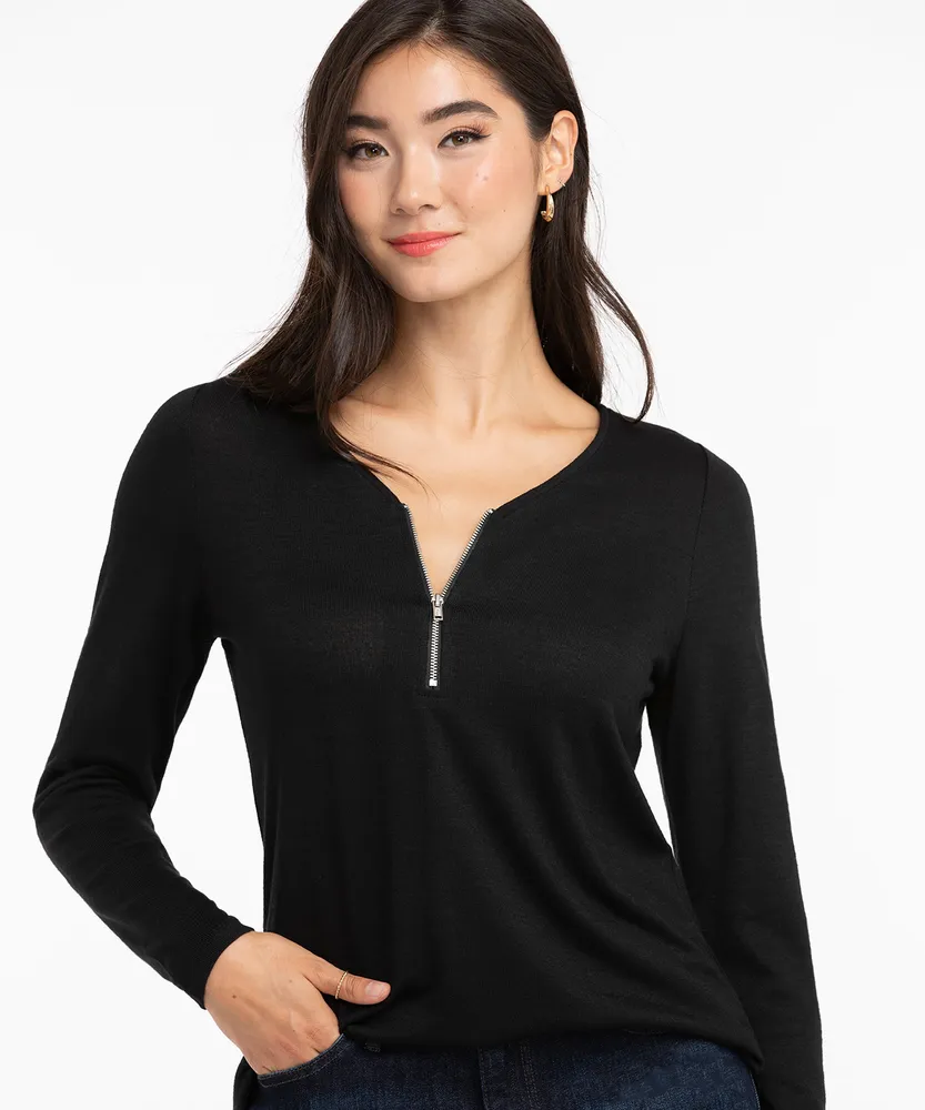 Long Sleeve Zip Front Hacci Top