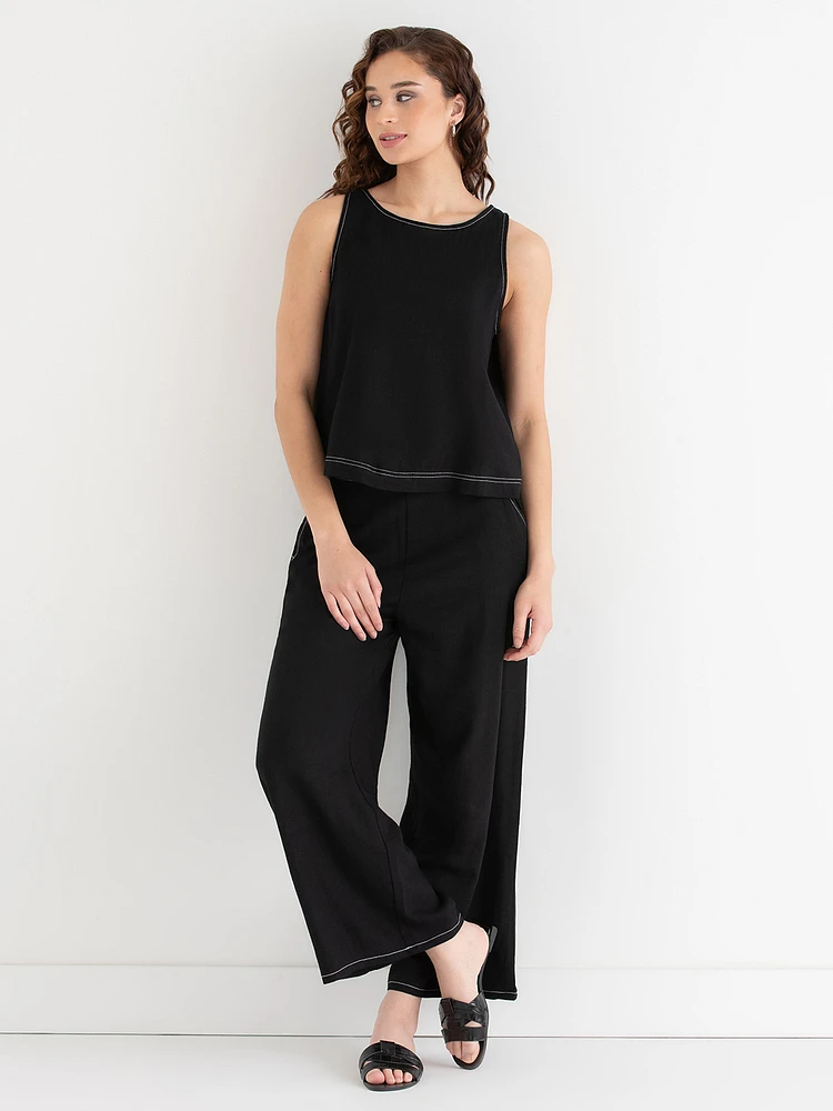 Viscose Linen Wide Crop Pant