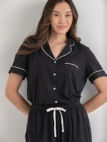 Short Sleeve Button Down Shirt with Crop Pant Sleep Set