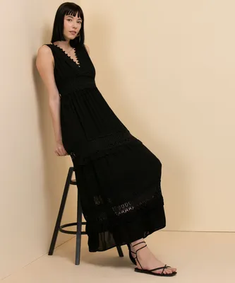 Wide Strap Maxi Dress with Crochet Insert