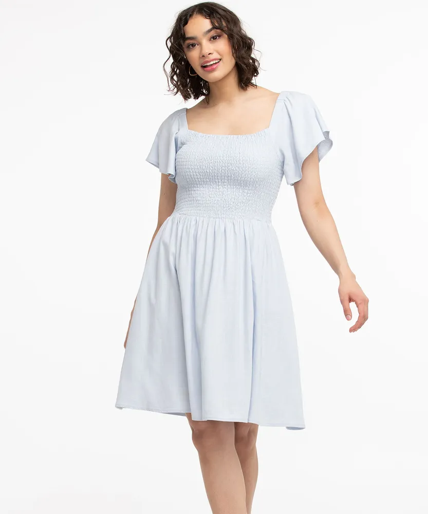 Smocked Square Neck Dress