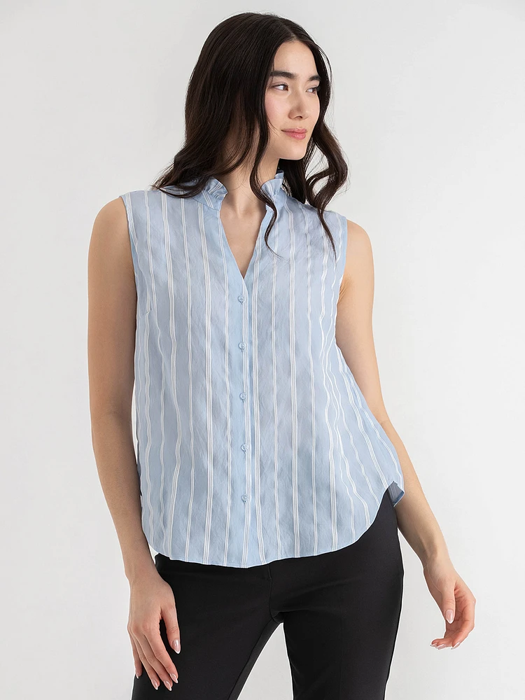 Ruffle Collar Dobby Stripe Blouse