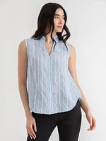 Ruffle Collar Dobby Stripe Blouse