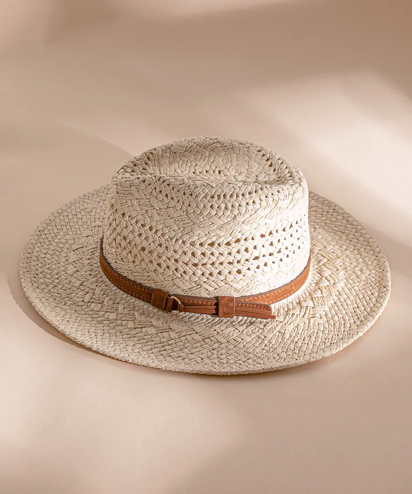 Straw Panama Hat with Leather Buckle