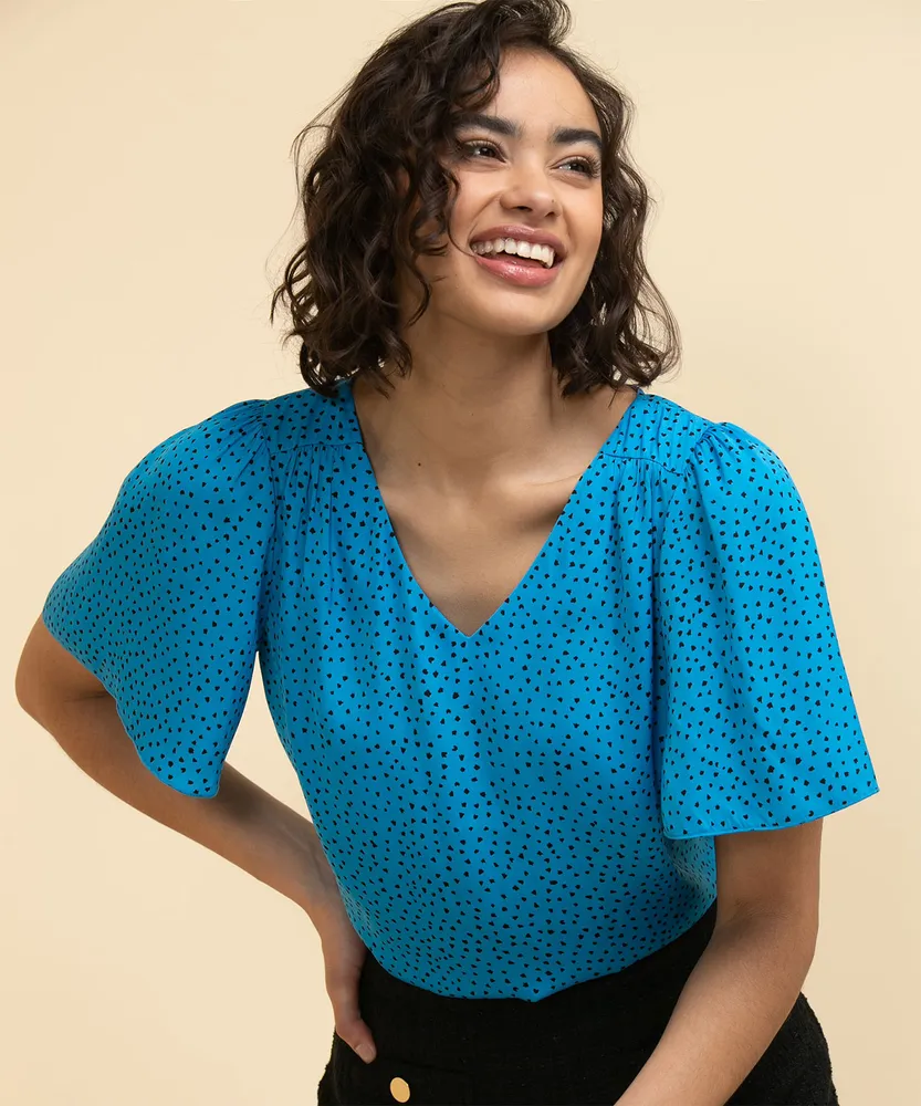 Flutter Sleeve V-Neck Blouse