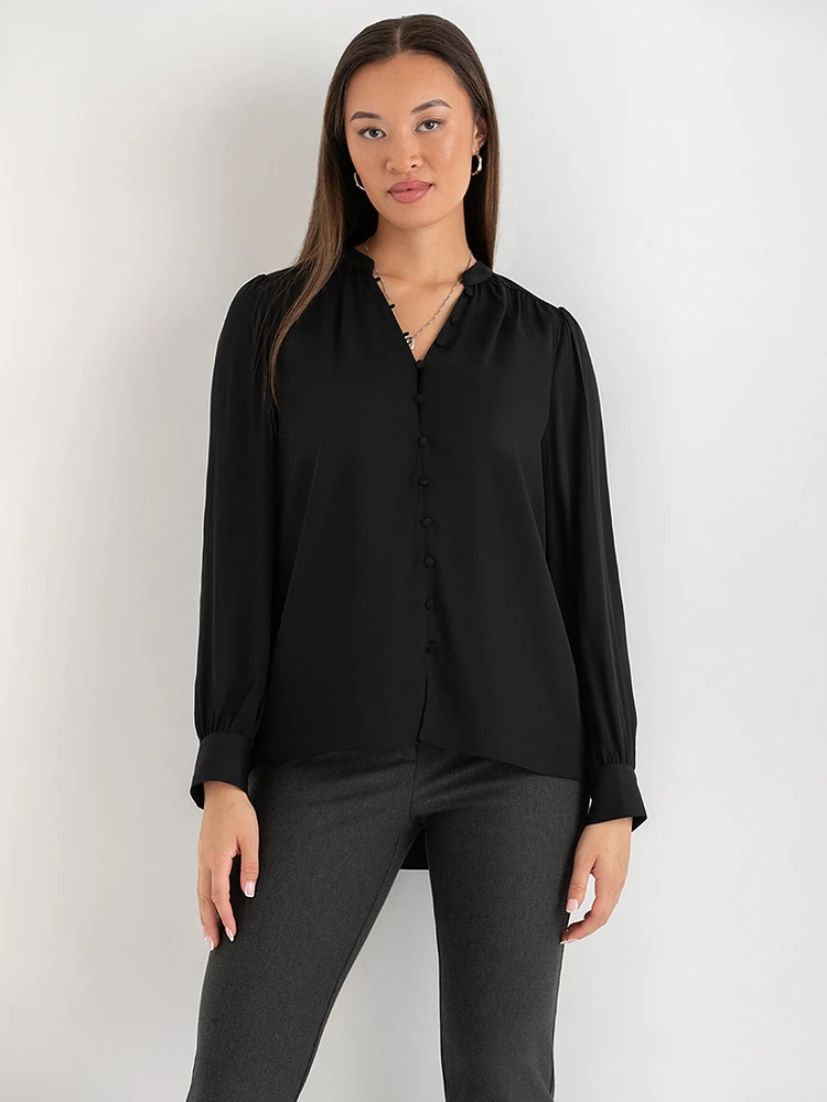 V-Neck Blouse with Covered Buttons