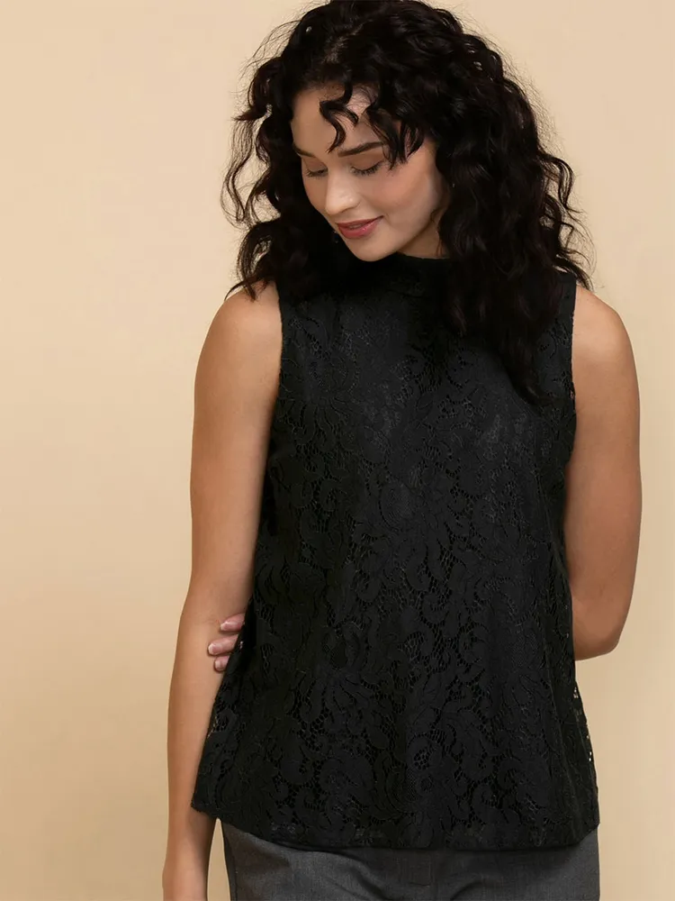 Sleeveless Lace Mockneck Blouse