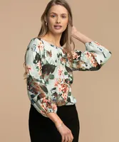 Long Puff Sleeve Scoop Neck Blouse