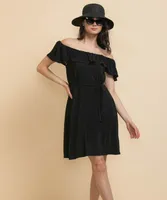 Plisse On/Off Shoulder Dress