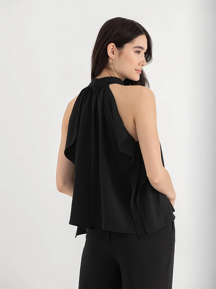 Textured Ruffle Halter Blouse