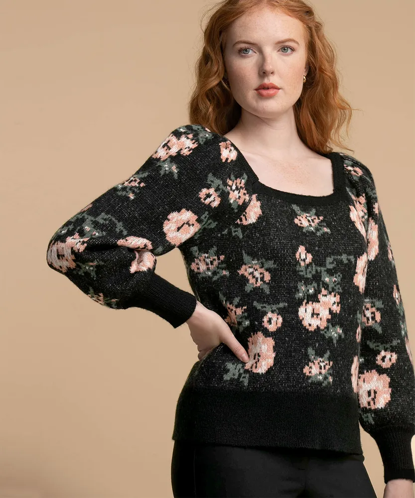 Floral Square Neck Sweater