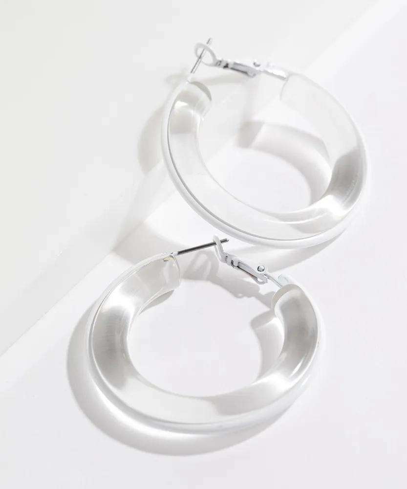 White Accented Clear Hoop Earring