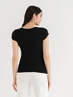 Short Sleeve Rib Tee with Satin Trim