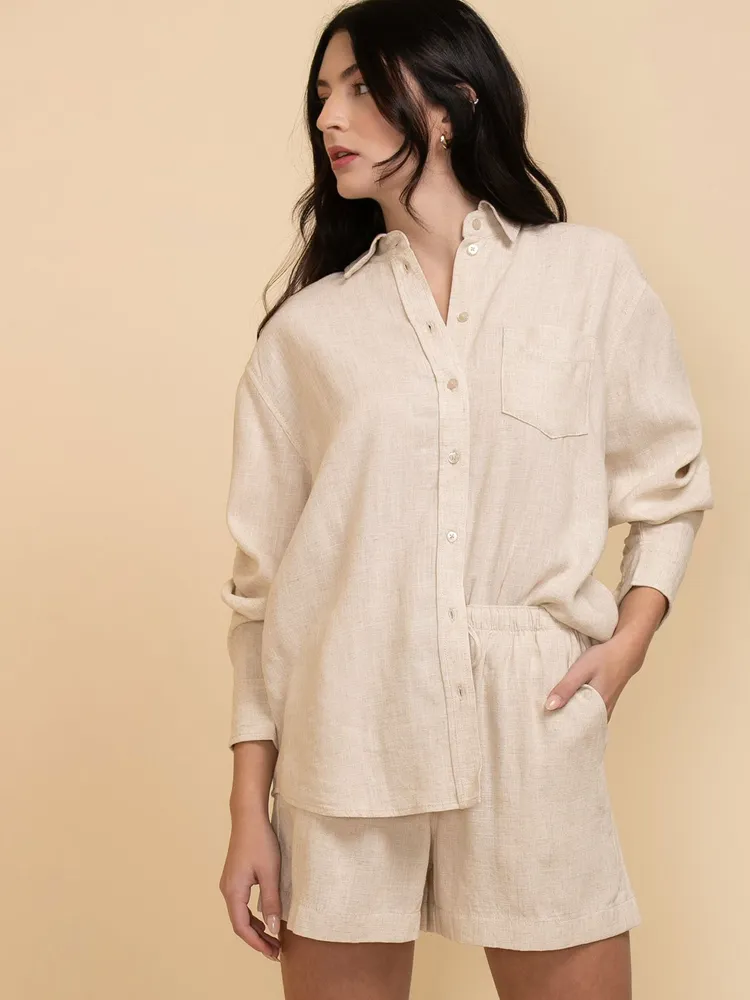 Long Sleeve Linen Button-Up Shirt