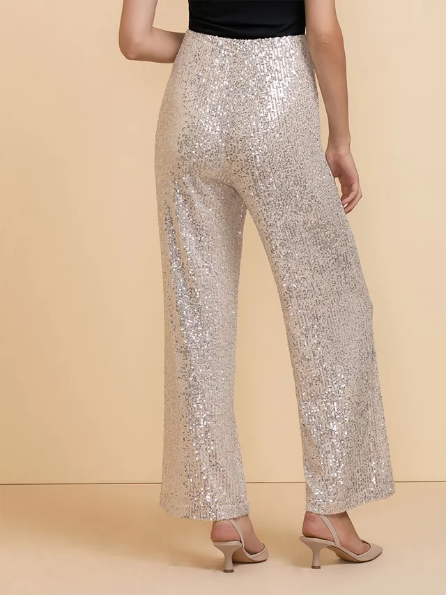 Pull-On Wide-Leg Sequin Pant