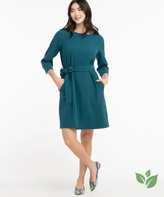Eco-Friendly Belted Boat Neck Dress