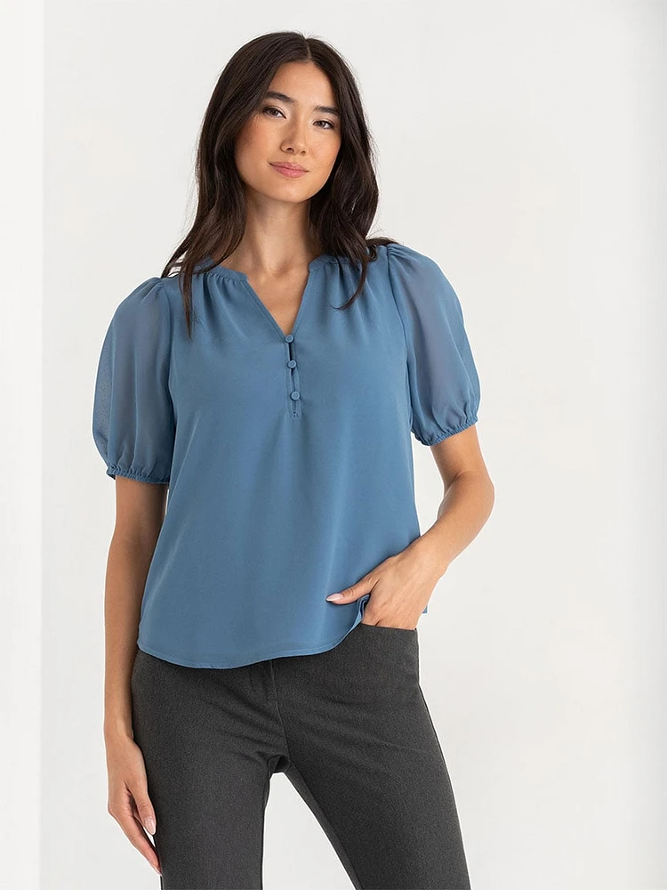 Stacey Short Sleeve Blouse with Buttons