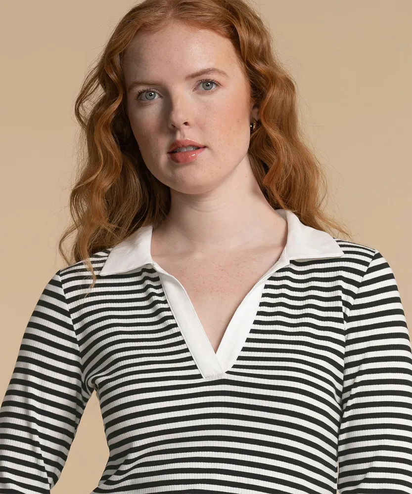 Long Sleeve Striped Collared Top