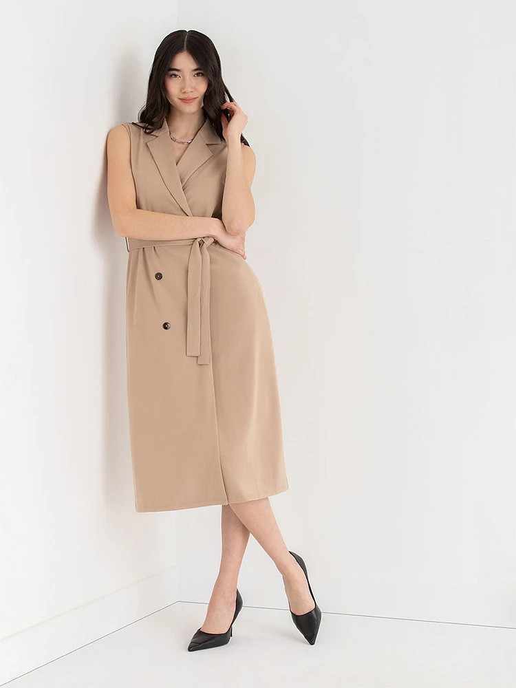 Sleeveless Blazer Dress Ponte Twill