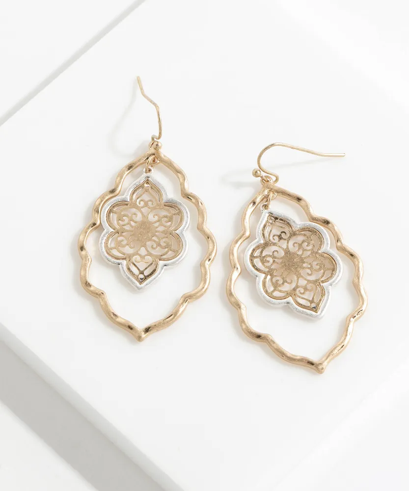 Floral Wire Design Drop Earrings