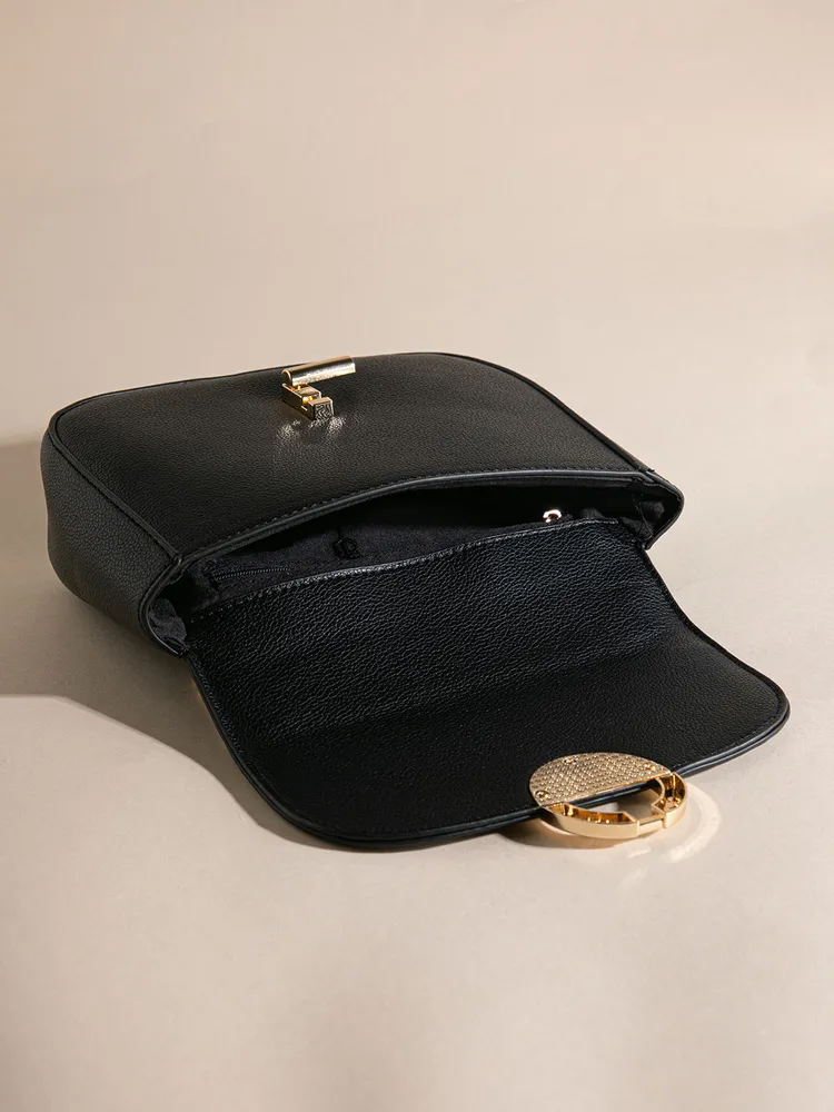 Black Flap Closure Crossbody Bag