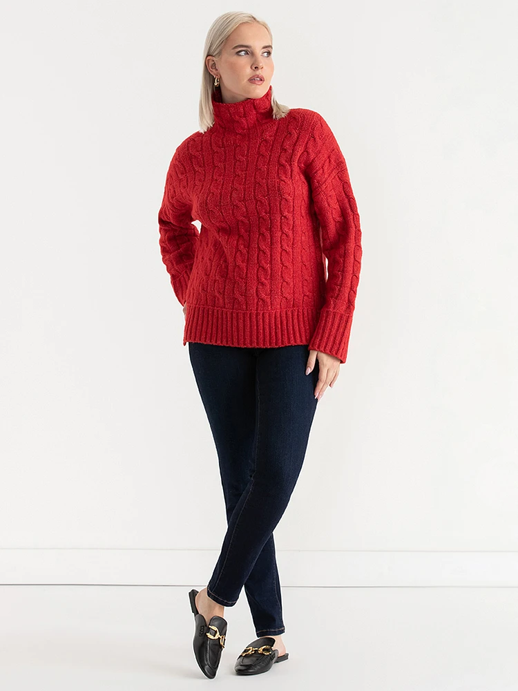 Mock Neck Cable Sweater