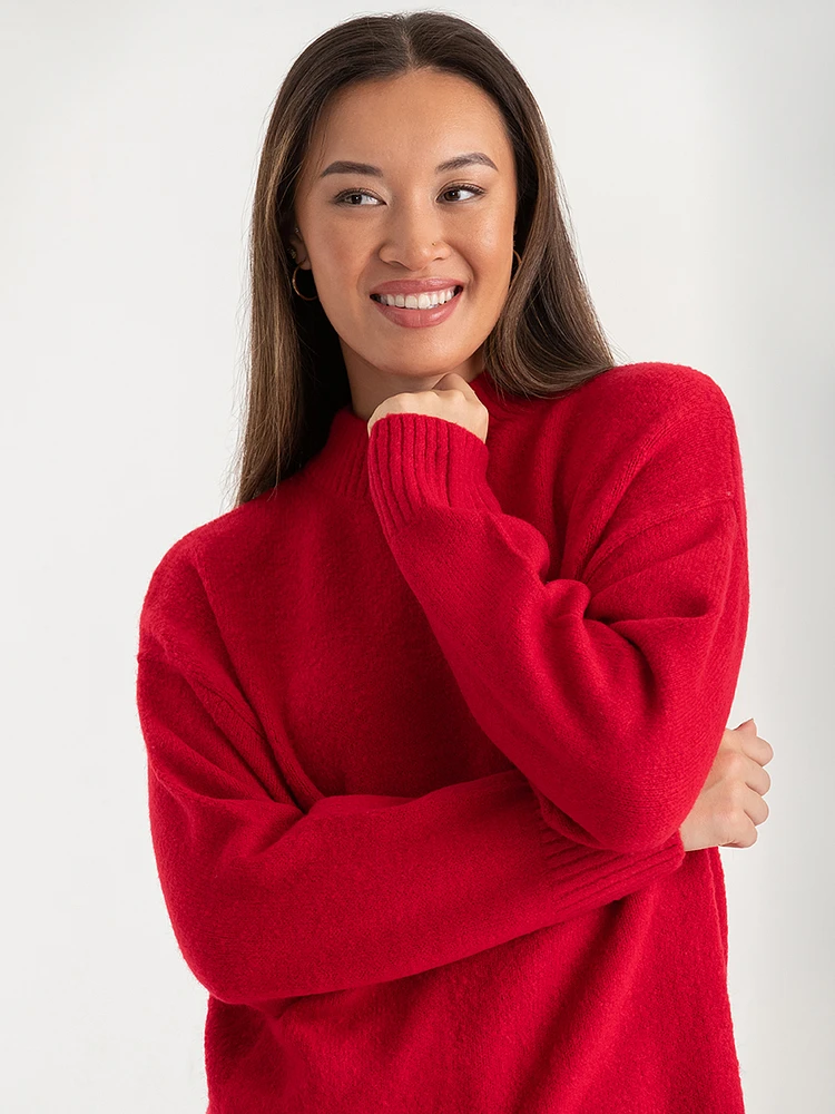 Mock Neck Pocket Tunic Sweater