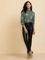 Mock Neck Sequin Snowflake Sweater