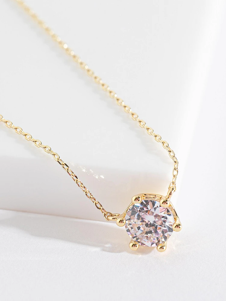 14K Gold Plated Crystal Solitaire Necklace