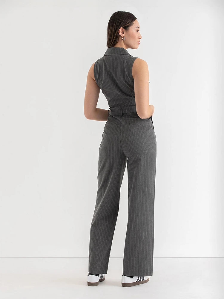 Sleeveless Collared Jumpsuit Luxe Tailored