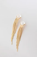 Pearl Earrings with Metal Tassels