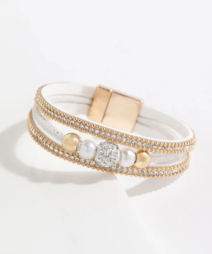 White Rhinestone Snap Bracelet