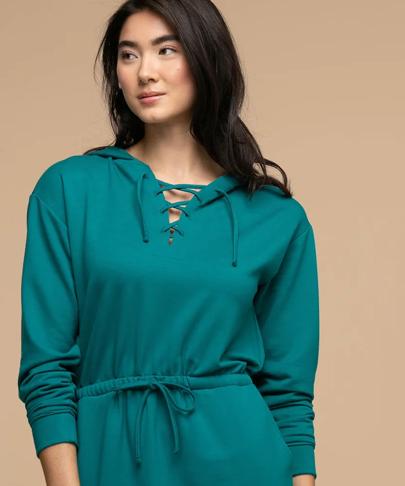 Hooded Lace-Up Lounge Dress