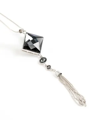 Long Diamond Stone Tassel Necklace
