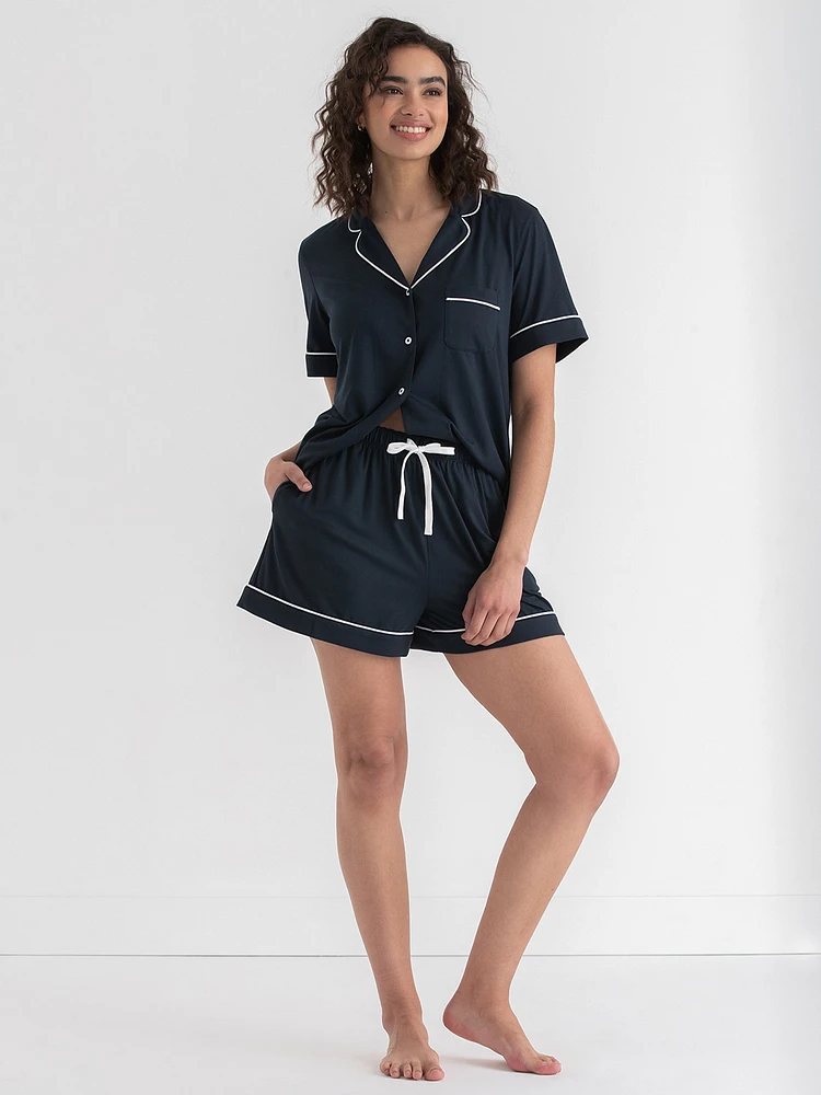 Button Down Shirt with Shorts Sleep Set