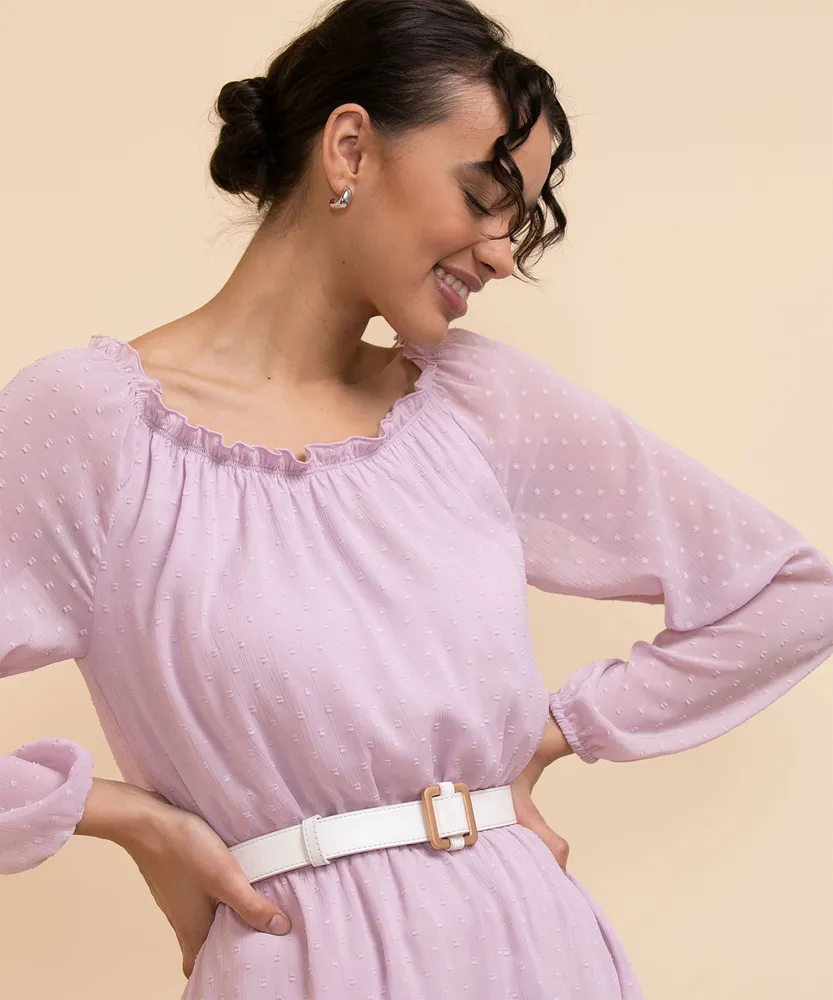 On/Off Shoulder Swiss Dot Dress