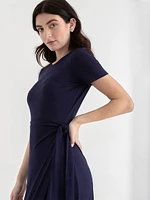 Crew Neck Short Sleeve Side Tie Dress