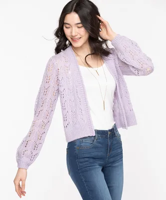 Pointelle Cropped Open Cardigan