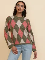 Argyle Pullover with Rhinestone Detail