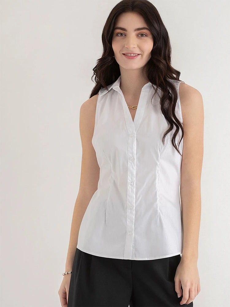 Talia Sleeveless Fitted Collar Shirt