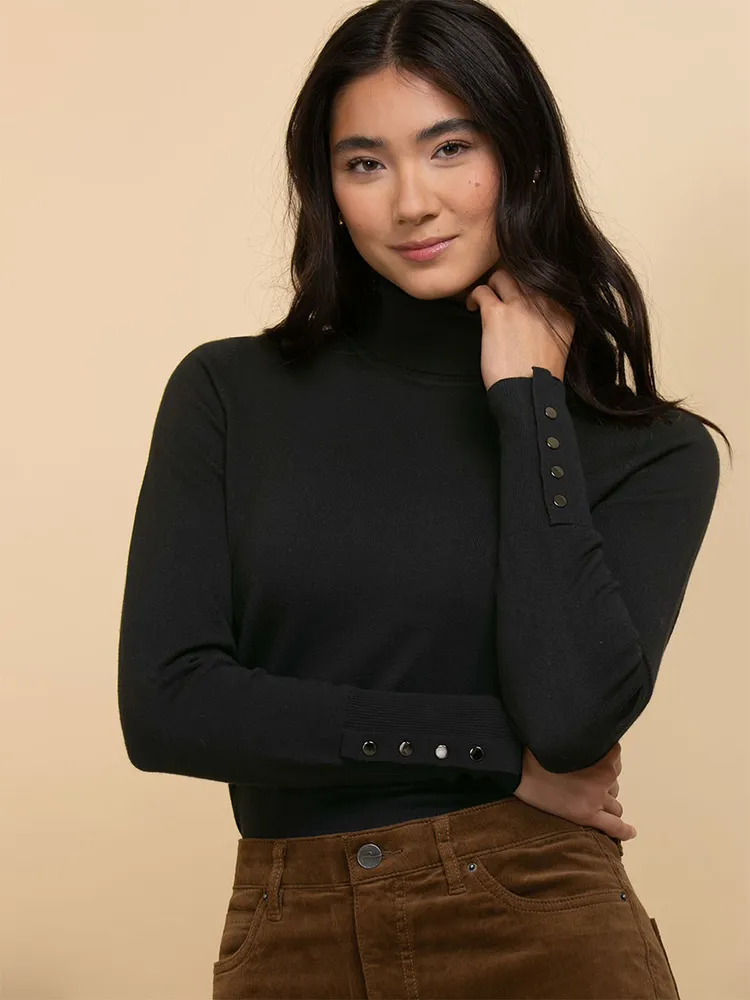 Turtleneck Sweater with Rivet Cuffs