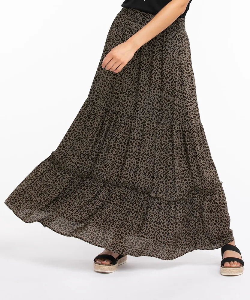 Pull On Tiered Midi Skirt