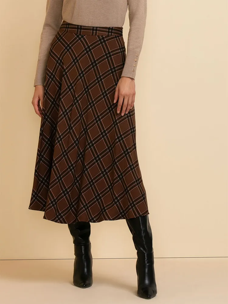 Midi Circle Skirt Printed Plaid