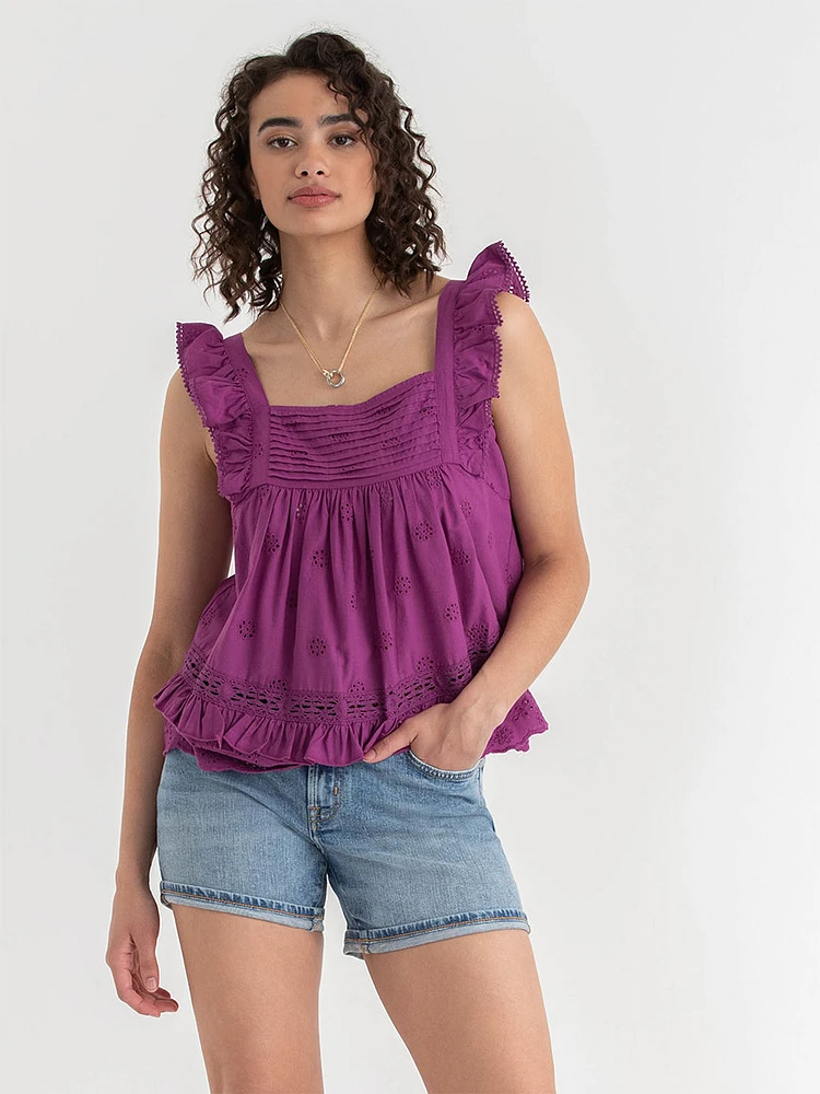 Cotton Ruffle Tank Blouse