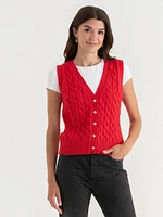 Button Front Cable Sweater Vest