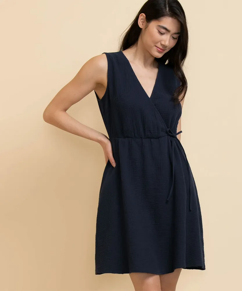 Cap Sleeve Cross-Over Dress with Side-Tie